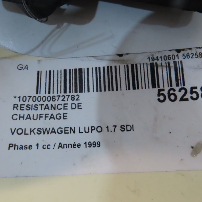 Resistance de chauffage occasion VOLKSWAGEN LUPO Phase 1 10-1998->06-2005 1.7 SDI 1J0819022A 5