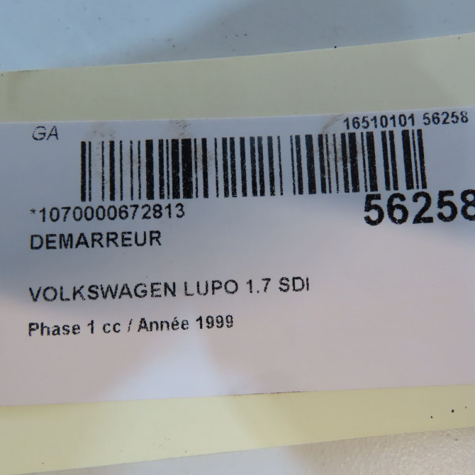 Démarreur occasion VOLKSWAGEN LUPO Phase 1 10-1998->06-2005 1.7 SDI 2A911024DX 6