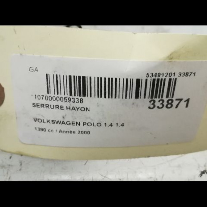 Serrure hayon occasion VOLKSWAGEN POLO III Phase 2 11-1999->12-2001 1.4 6X0827505A 3