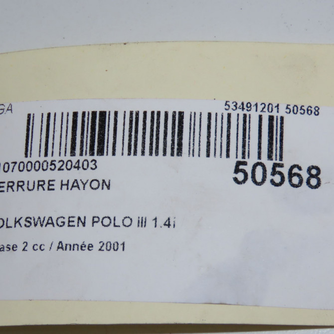 Serrure hayon occasion VOLKSWAGEN POLO III Phase 2 11-1999->12-2001 1.4i 8v 60ch 6X0827505A 5