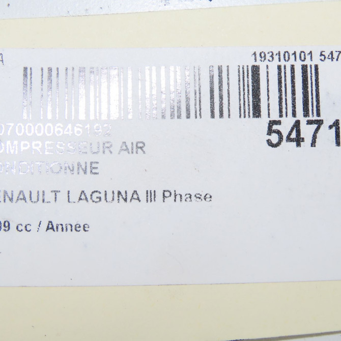 Compresseur air conditionne occasion RENAULT LAGUNA III Phase 1 COUPE 08-2008->03-2013 8200890987 7