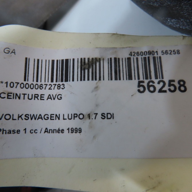 Ceinture avant gauche occasion VOLKSWAGEN LUPO Phase 1 10-1998->06-2005 1.7 SDI 6X3857705CE66 6