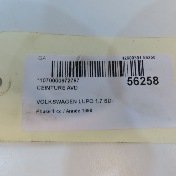 Ceinture avant droite occasion VOLKSWAGEN LUPO Phase 1 10-1998->06-2005 1.7 SDI 6X3857706CE66 5