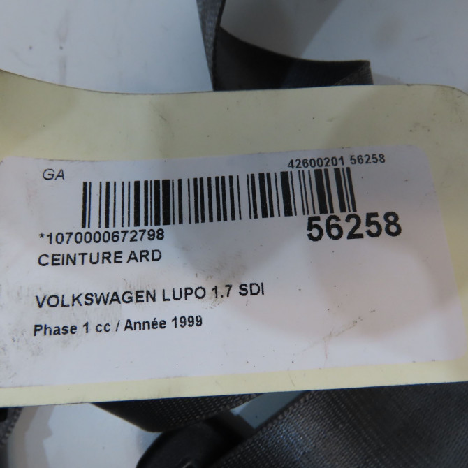 Ceinture arrière droite occasion VOLKSWAGEN LUPO Phase 1 10-1998->06-2005 1.7 SDI 6X0857806GE66 5