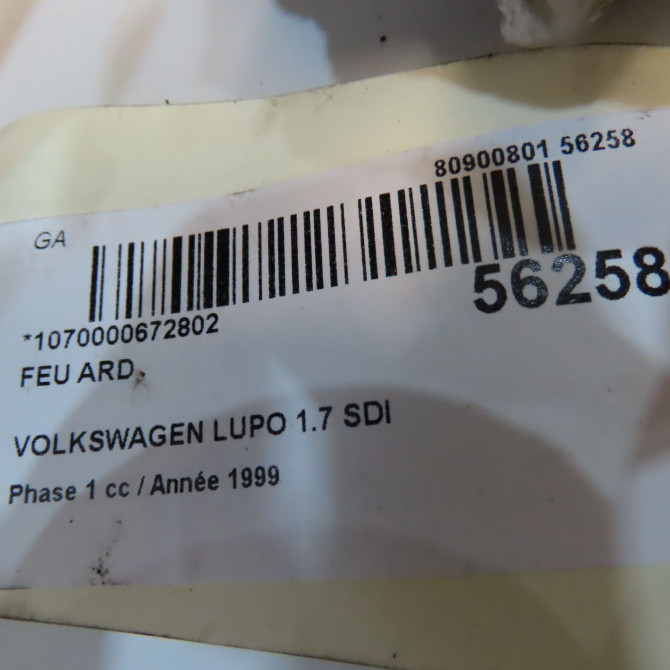 Feu arrière droit occasion VOLKSWAGEN LUPO Phase 1 10-1998->06-2005 1.7 SDI 6X0945096E 6