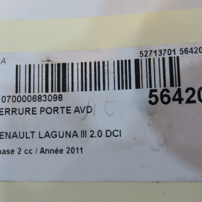 Serrure porte avd occasion RENAULT LAGUNA III Phase 2 11-2010->03-2013 2.0 DCI 16v 130ch 805000004R 5