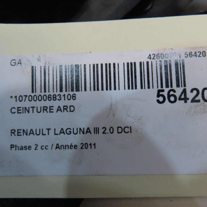Ceinture arrière droite occasion RENAULT LAGUNA III Phase 2 11-2010->03-2013 2.0 DCI 16v 130ch 888404337R 5