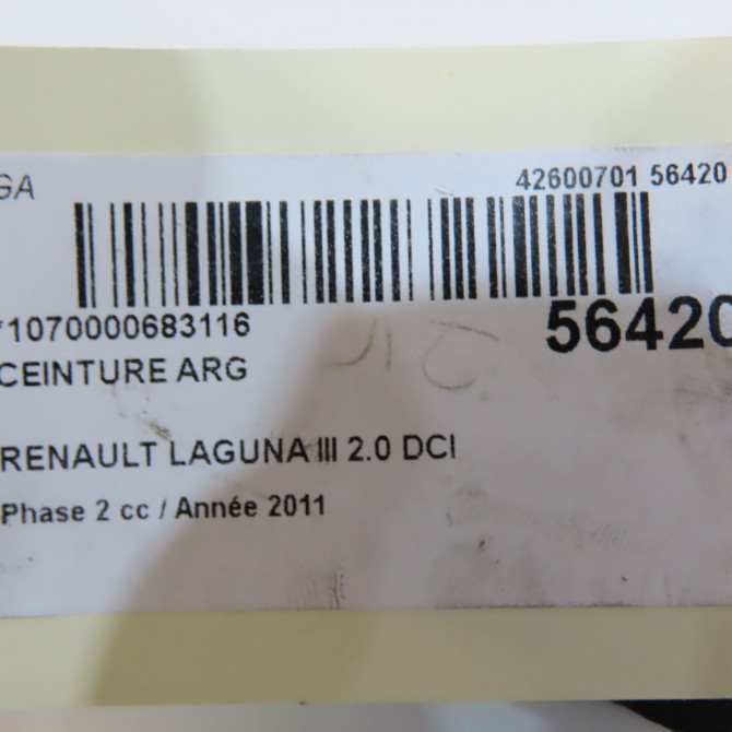 Ceinture arrière gauche occasion RENAULT LAGUNA III Phase 2 11-2010->03-2013 2.0 DCI 16v 130ch 888404337R 5