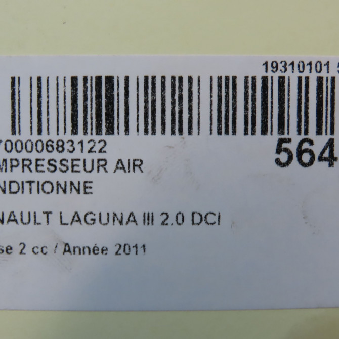 Compresseur air conditionne occasion RENAULT LAGUNA III Phase 2 11-2010->03-2013 2.0 DCI 16v 130ch 8200890987 8