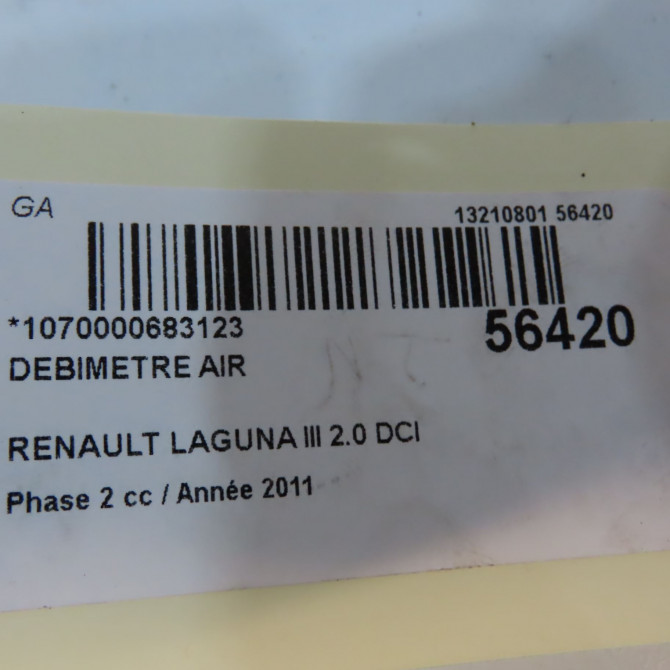 Debimetre air occasion RENAULT LAGUNA III Phase 2 11-2010->03-2013 2.0 DCI 16v 130ch 8200280065 6
