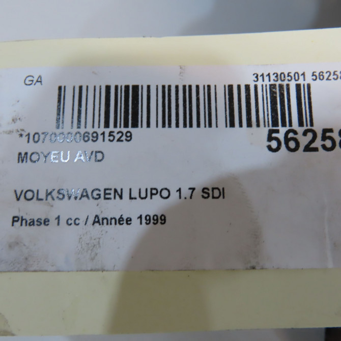Moyeu avd occasion VOLKSWAGEN LUPO Phase 1 10-1998->06-2005 1.7 SDI 6N0498625A 4