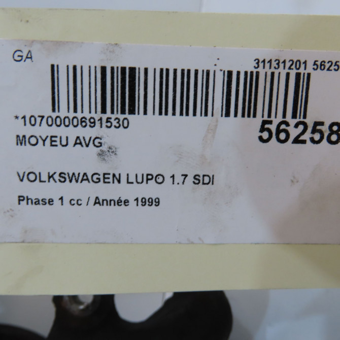 Moyeu avg occasion VOLKSWAGEN LUPO Phase 1 10-1998->06-2005 1.7 SDI 6N0498625A 4