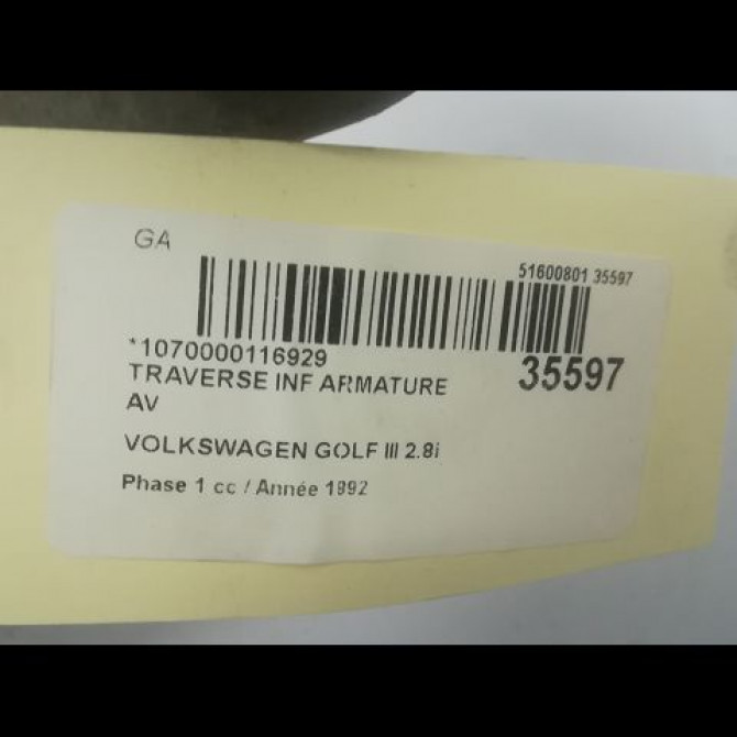 Traverse inférieure armature avant occasion VOLKSWAGEN GOLF III Phase 1 01-1992->12-1997 2.8i 174ch 1H0805551C 2