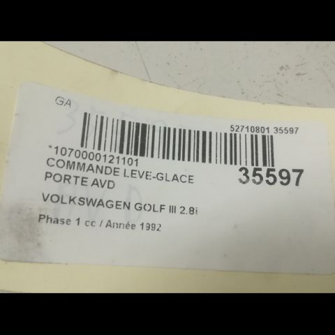 Commande lève-glace porte avant droite occasion VOLKSWAGEN GOLF III Phase 1 01-1992->12-1997 2.8i 174ch 3