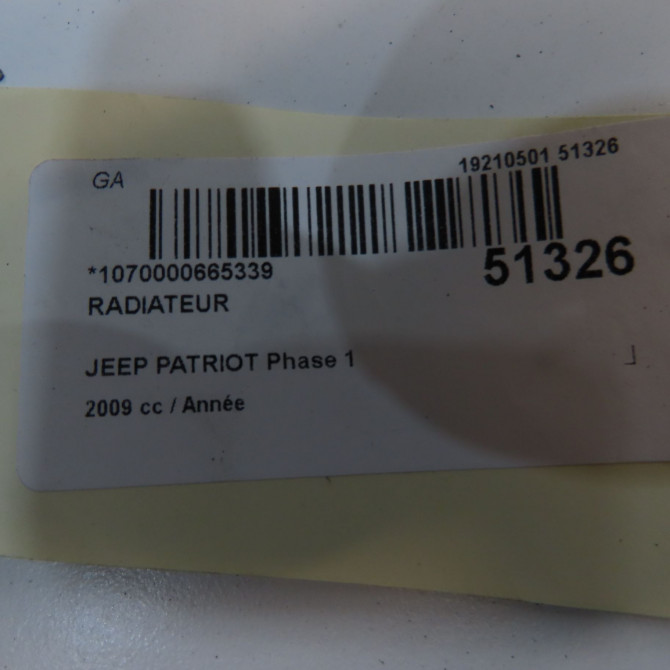 Radiateur occasion JEEP PATRIOT Phase 1 11-2007->12-2010 5