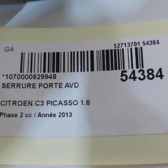 Serrure porte avd occasion CITROEN C3 PICASSO Phase 2 09-2012->... 1.6 HDI 90ch 9136FH 5