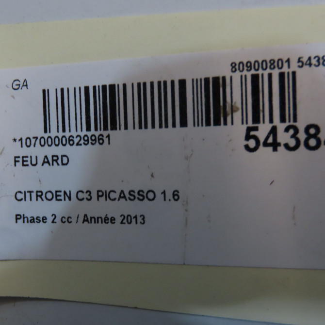 Feu arrière droit occasion CITROEN C3 PICASSO Phase 2 09-2012->... 1.6 HDI 90ch 6351GL 6