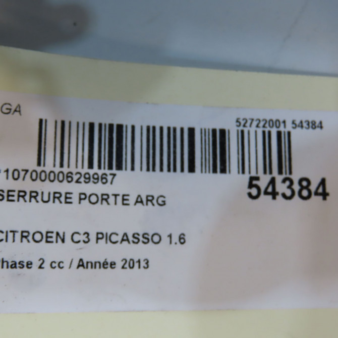 Serrure porte arg occasion CITROEN C3 PICASSO Phase 2 09-2012->... 1.6 HDI 90ch 9137Q6 5