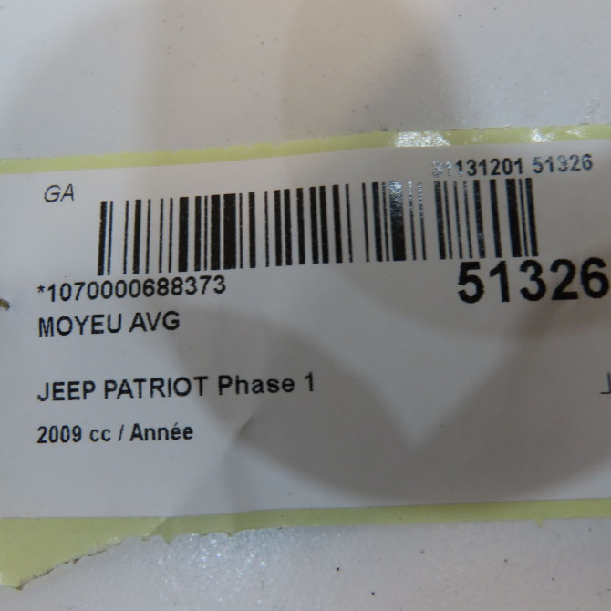 Moyeu avg occasion JEEP PATRIOT Phase 1 11-2007->12-2010 4