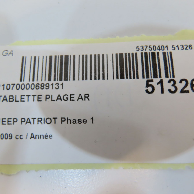 Tablette plage arrière occasion JEEP PATRIOT Phase 1 11-2007->12-2010 3