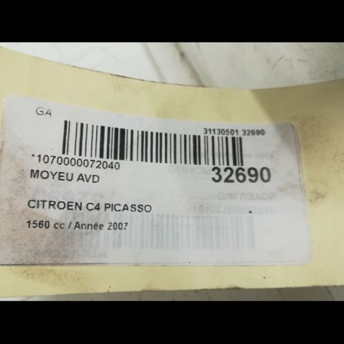 Moyeu avd occasion CITROEN C4 PICASSO I Phase 1 01-2007->10-2013 1.6 HDi 16v 110ch 1606623580 4