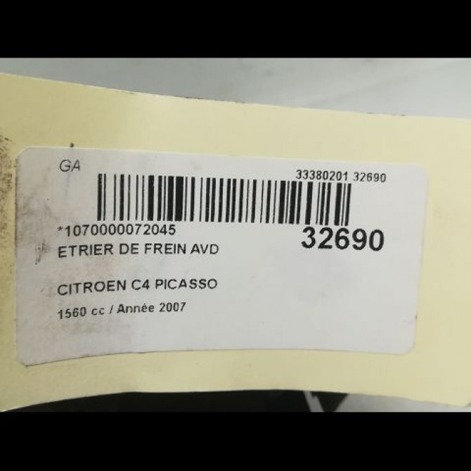 Etrier de frein avant droit occasion CITROEN C4 PICASSO I Phase 1 01-2007->10-2013 1.6 HDi 16v 110ch 4400T5 3