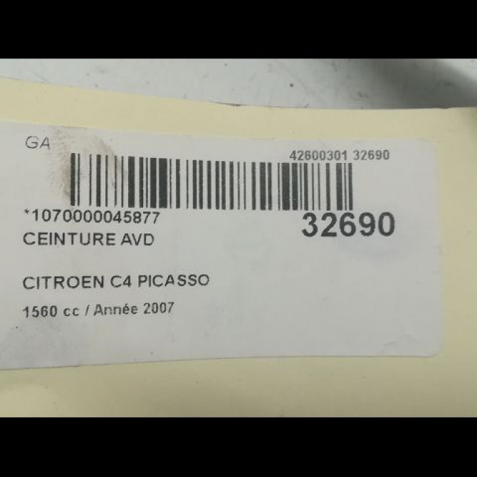 Ceinture avant droite occasion CITROEN C4 PICASSO I Phase 1 01-2007->10-2013 1.6 HDi 16v 110ch 8974XG 6