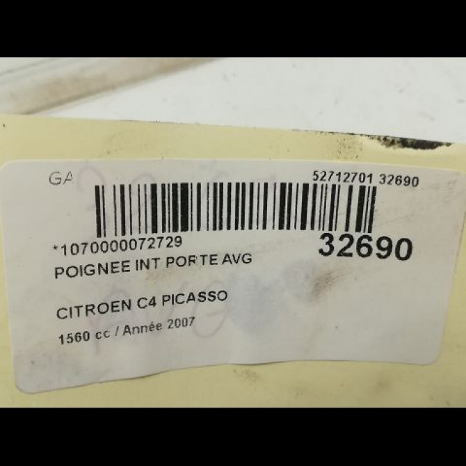 Poignee int porte avg occasion CITROEN C4 PICASSO I Phase 1 01-2007->10-2013 1.6 HDi 16v 110ch 9143L9 3
