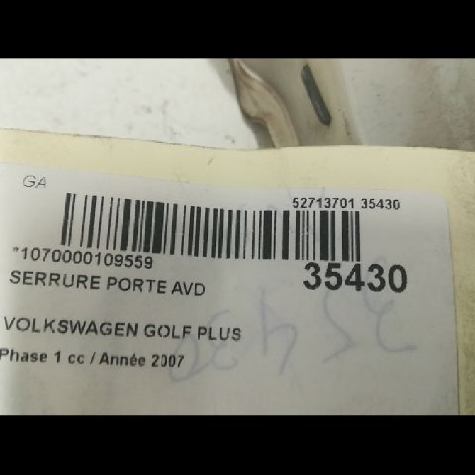 Serrure porte avd occasion VOLKSWAGEN GOLF PLUS Phase 1 03-2005->03-2009 1.9 TDI 105ch 3D1837016AC 4
