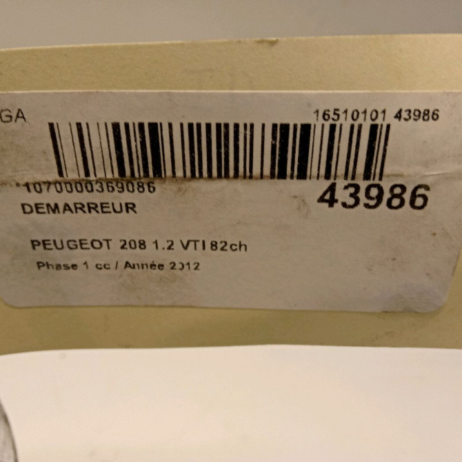 Démarreur occasion PEUGEOT 208 208 Phase 1 2012-03-01->2015-09-30 1.2 VTI 82ch 9688477380 5
