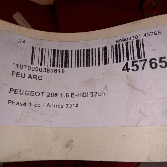 Feu arrière gauche occasion PEUGEOT 208 208 Phase 1 2012-03-01->2015-09-30 1.6 E-HDI 92ch 9672628280 5