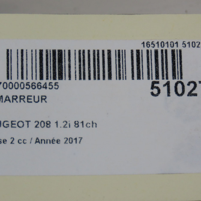 Démarreur occasion PEUGEOT 208 Phase 2 04-2015->... 1.2i 81ch 9688477380 5