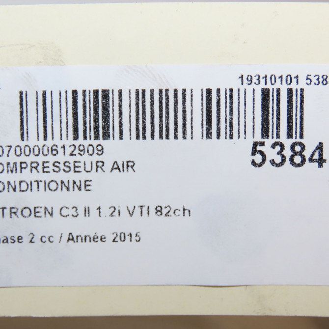 Compresseur air conditionne occasion CITROEN C3 II Phase 2 03-2013->12-2016 1.2i VTI 82ch 9822184980 8