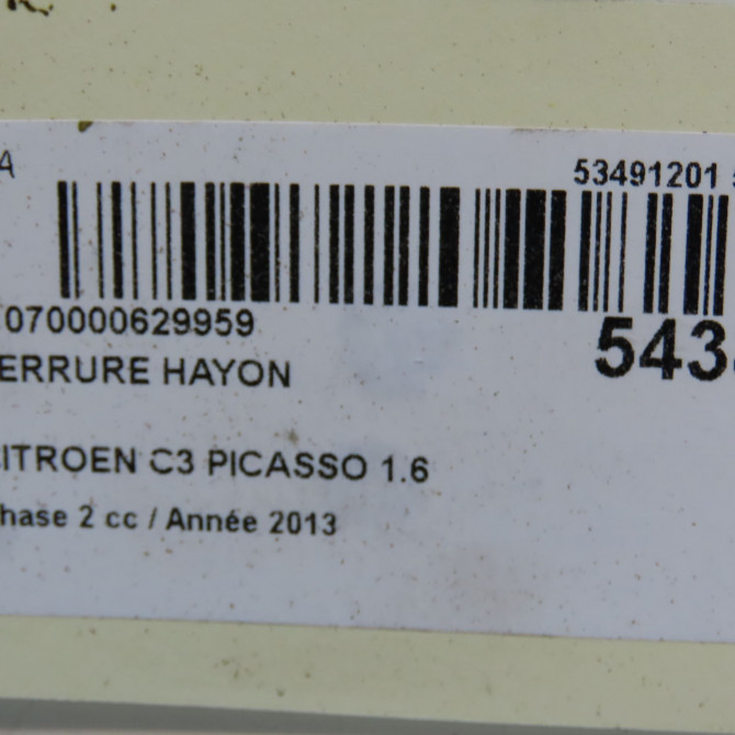 Serrure hayon occasion CITROEN C3 PICASSO Phase 2 09-2012->... 1.6 HDI 90ch 9684648380 6