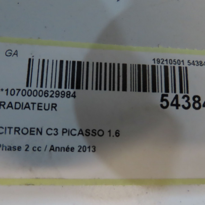 Radiateur occasion CITROEN C3 PICASSO Phase 2 09-2012->... 1.6 HDI 90ch 1330P9 5