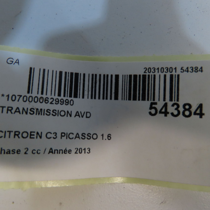 Transmission avant droite occasion CITROEN C3 PICASSO Phase 2 09-2012->... 1.6 HDI 90ch 3273KR 6