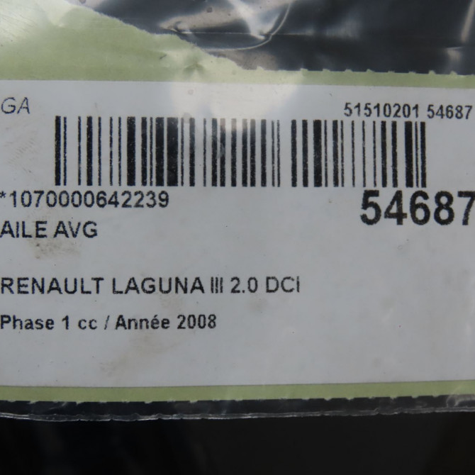 Aile avant gauche occasion RENAULT LAGUNA III Phase 1 10-2007->10-2010 2.0 DCI 130ch 631010032R 4