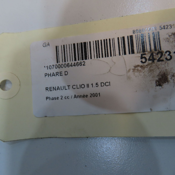 Phare droit occasion RENAULT CLIO II Phase 2 06-2001->07-2006 1.5 DCI 65ch 7701045175 7