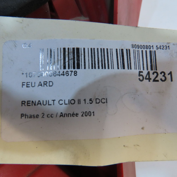 Feu arrière droit occasion RENAULT CLIO II Phase 2 06-2001->07-2006 1.5 DCI 65ch 8200917487 5