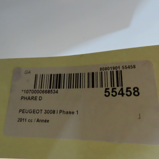 Phare droit occasion PEUGEOT 3008 I Phase 1 04-2009->12-2013 6206P2 8