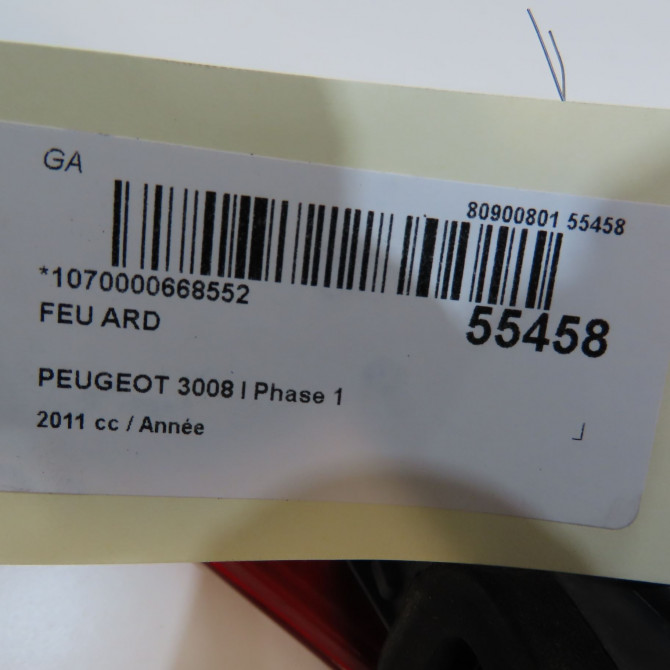 Feu arrière droit occasion PEUGEOT 3008 I Phase 1 04-2009->12-2013 6351HC 5