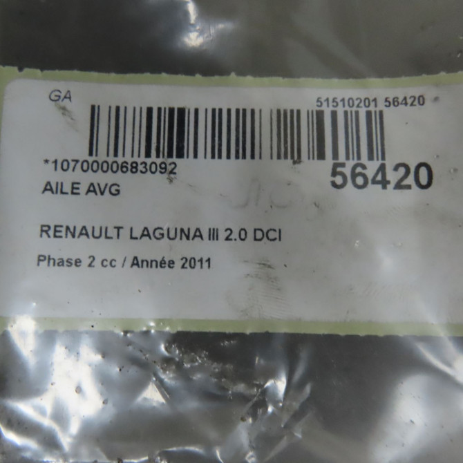 Aile avant gauche occasion RENAULT LAGUNA III Phase 2 11-2010->03-2013 2.0 DCI 16v 130ch 631010032R 5