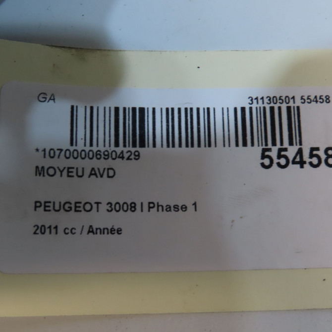 Moyeu avd occasion PEUGEOT 3008 I Phase 1 04-2009->12-2013 330785 4