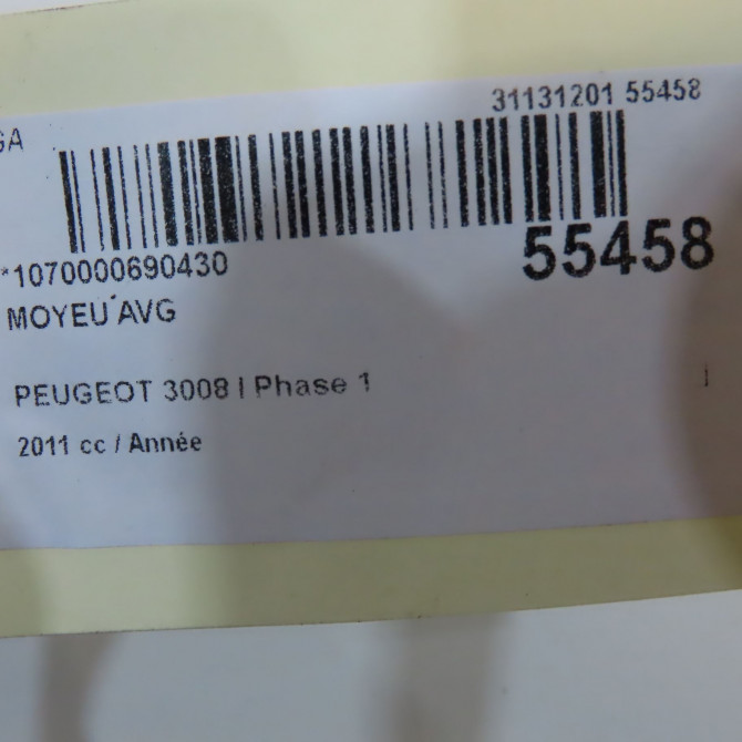 Moyeu avg occasion PEUGEOT 3008 I Phase 1 04-2009->12-2013 330785 4