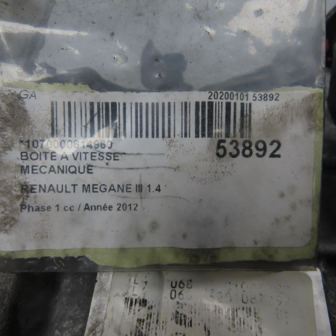 Boîte à vitesse mecanique occasion RENAULT MEGANE III Phase 1 11-2008->01-2012 1.4 TCE 16v 130ch 320109900R 7