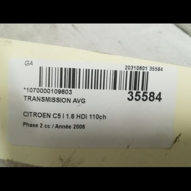 Transmission avant gauche occasion CITROEN C5 I Phase 2 09-2004->06-2008 1.6 HDi 110ch 32726T 4