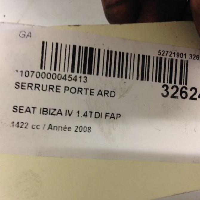 Serrure porte ard occasion SEAT IBIZA IV Phase 1 05-2008->01-2012 1.4 TDI 80ch 6J0839016B 5