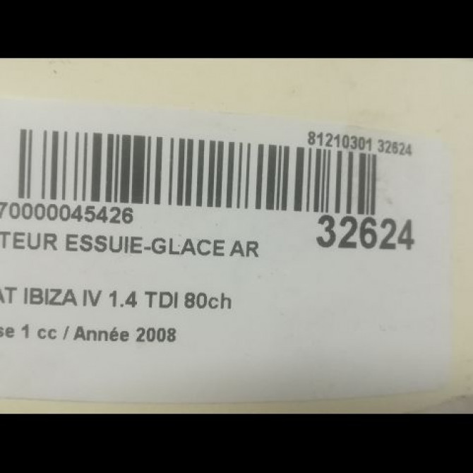 Moteur essuie-glace arrière occasion SEAT IBIZA IV Phase 1 05-2008->01-2012 1.4 TDI 80ch 6J4955711 3