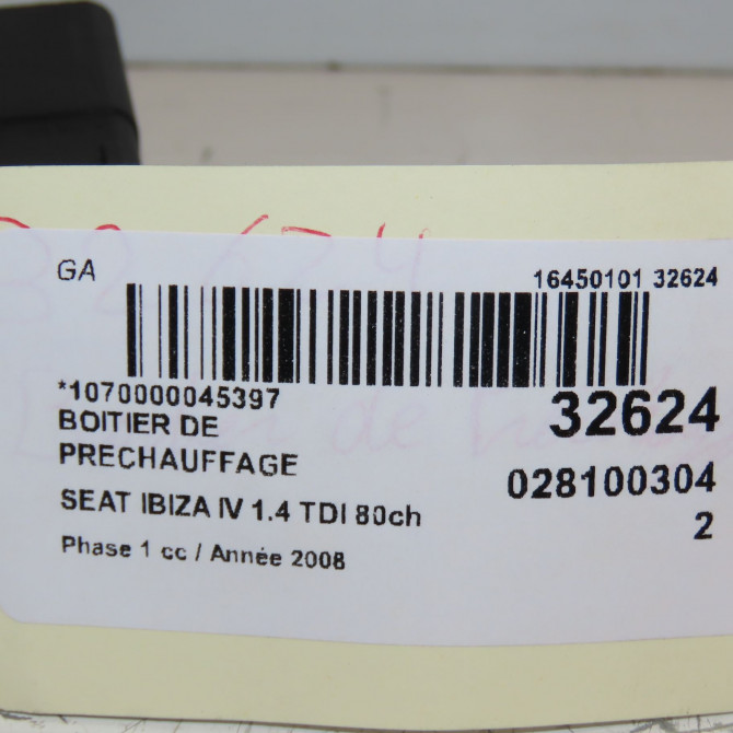 Boitier de préchauffage occasion SEAT IBIZA IV Phase 1 05-2008->01-2012 1.4 TDI 80ch 45907282A 4