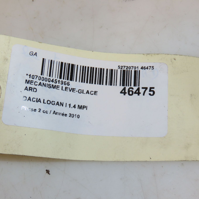 Mecanisme leve-glace arrière droit occasion DACIA LOGAN I Phase 2 07-2008->12-2012 1.4 MPI 8200783891 4